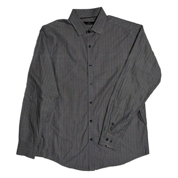 Hart Shaffner Marx Button Up Shirt Men's M Gray Striped 100% Cotton - Picture 1 of 12